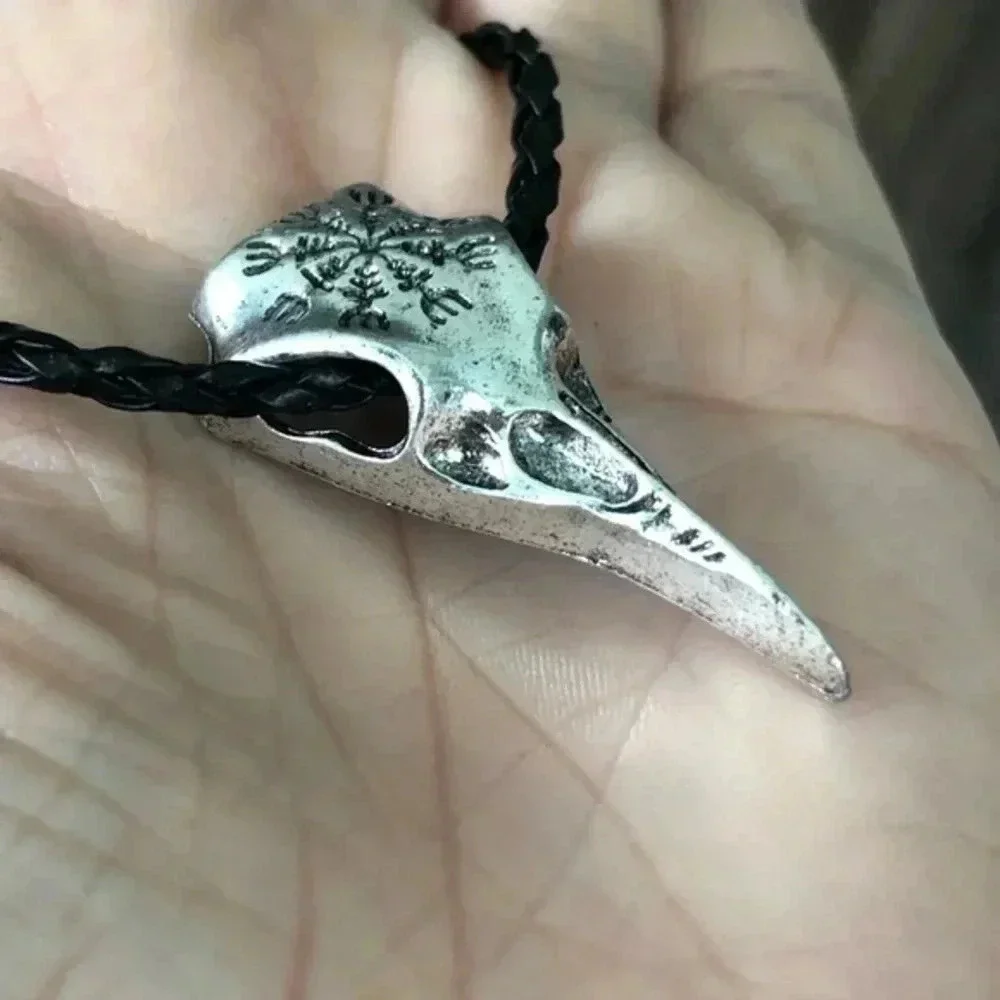 3 for $25/ Ethnic Native Style Raven Skull Silver & Black Necklace NWT